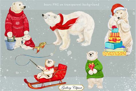 Polar Bear Clipart Christmas Clipart Holiday Clip Art Bears - Etsy