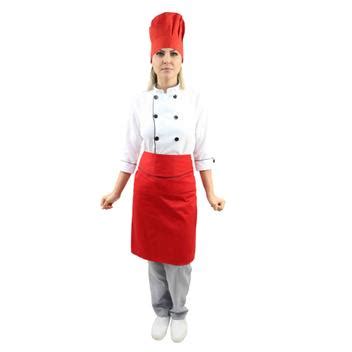 Kit chef cozinha feminino Dólmã manga 3 4 Avental vermelho Chapéu