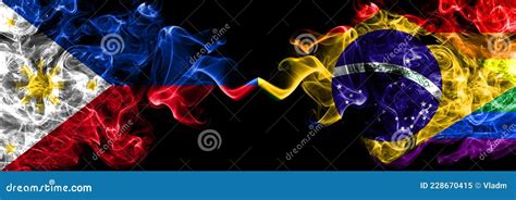 Philippines Filipino Vs Brazil Brazilian Gay Smoke Flags Side By Side Stock Image Image Of