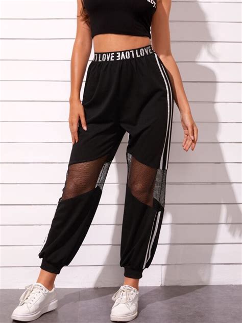 Shein Ezwear Pantalones Deportivos Con Malla Transparente De Lado De