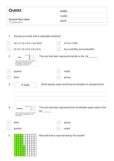 50 Decimal Place Value Worksheets For 4th Year On Quizizz Free And Printable