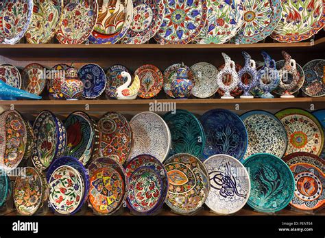 Collection Of Traditional Turkish Ceramic Souvenirs At The Grand Bazaar