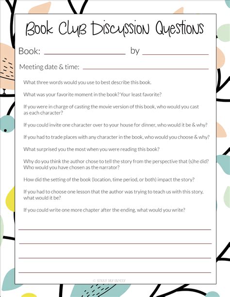 10 book club questions for any book free printable list – Artofit