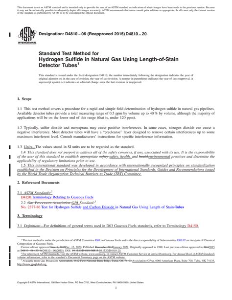 ASTM D4810 20 Standard Test Method For Hydrogen Sulfide In Natural