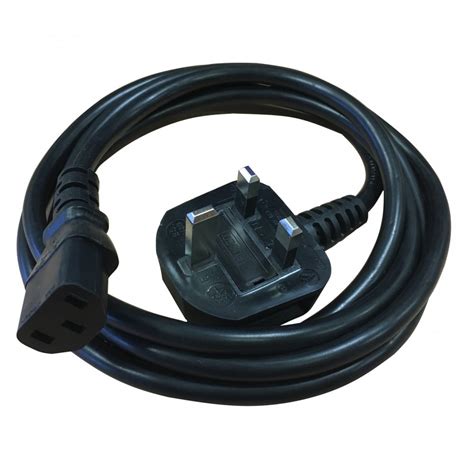 Black Iec C13 To Uk Mains Plug 3m Kettle Lead Ce Approved