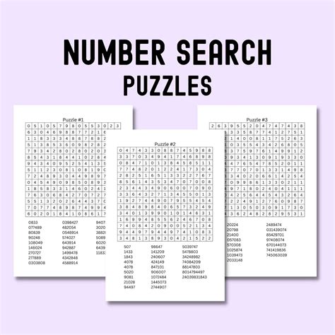 Number Search Puzzles Printable, Instant Download, 10 Puzzles, Activity ...