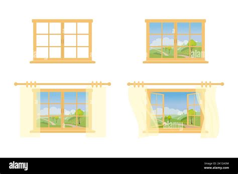 Set Of Open And Closed Windows On White Background Home Interior