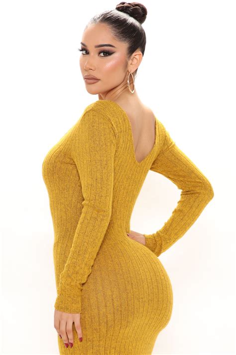 For The Thrill Of It Midi Dress Mustard Fashion Nova