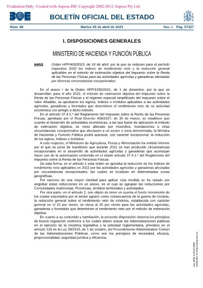 Orden Hfp De De Abril Por La Que Se Reducen Para El