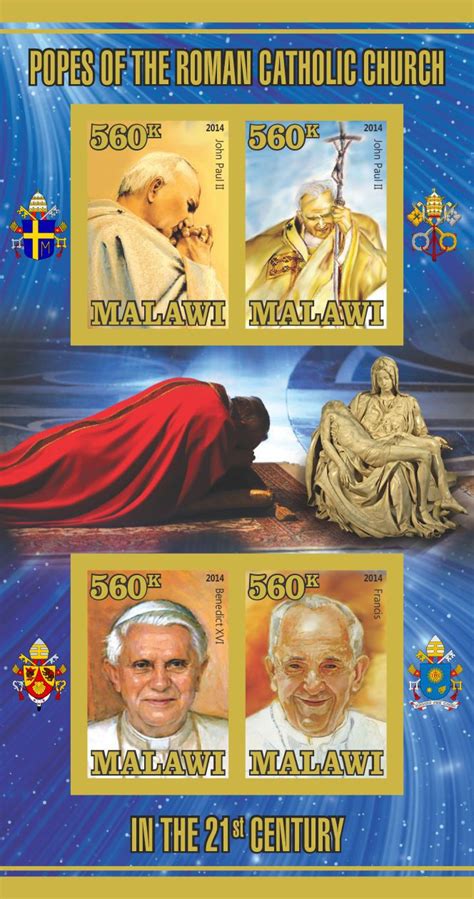 Popes Of 21century John Paul Ii Benedict Francis Malawi 2014 Mnh P14l1