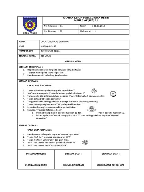 Sop Mesin Cnc Cylindrical Grinding 1 Pdf