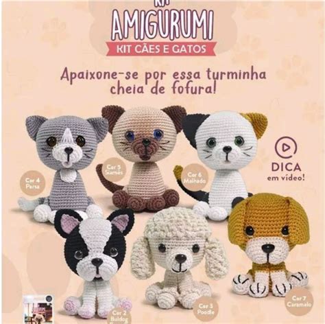 O Kit Amigurumi Cães e Gatos conta seis modelos lindos e