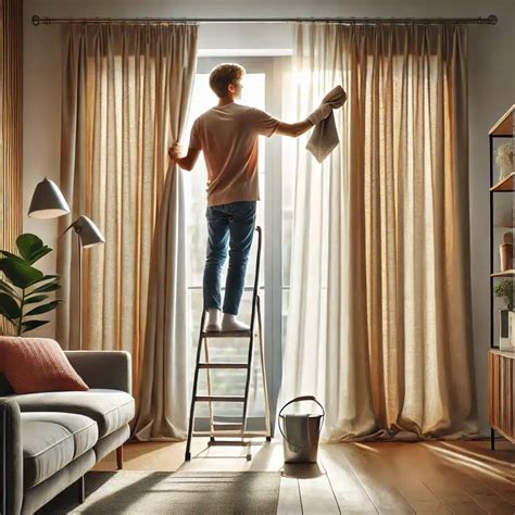 how to clean curtains while hanging