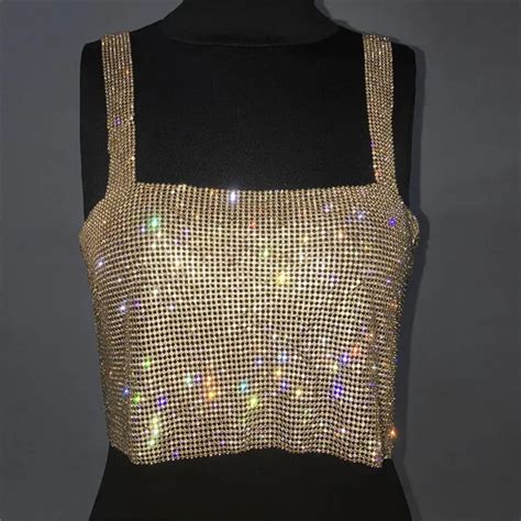 2019 Glitter Nightclub Backless Rhinestone Tank Top Women Sexy Metal