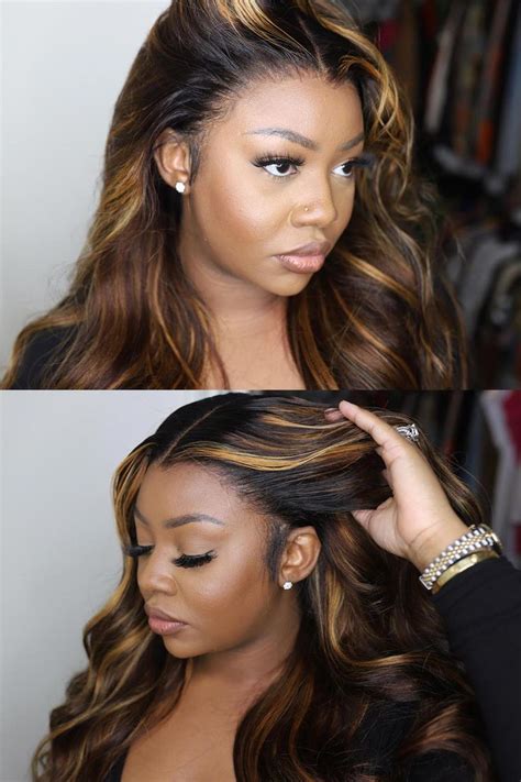 Glueless Hd Lace Wig Dark Brown With Blonde Highlights Body Wave Long