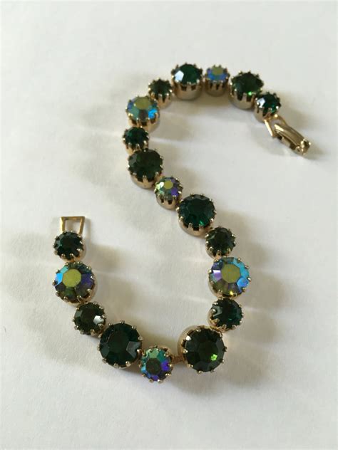 1950 S Green Rhinestone Bracelet By Karu