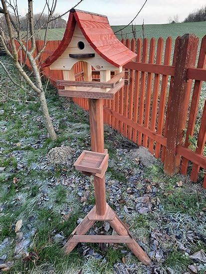 Bird House With Nesting Box And Stand Made Of Wood Feeding Station For