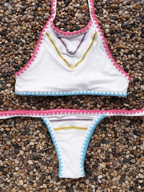 20 OFF 2021 Low Waisted High Neck Bikini Set In WHITE ZAFUL