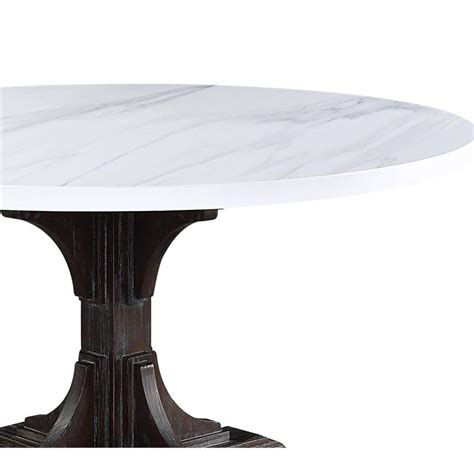 Acme Gerardo Round Marble Top Dining Table In White And Weathered Espresso