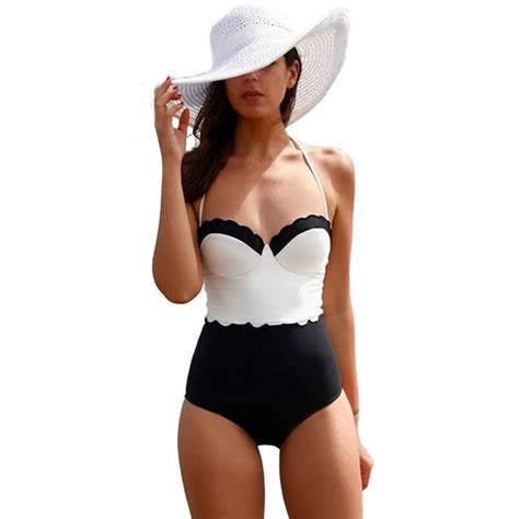 P J Halter White Push Up Bikini Monokini Swimsuit Bathing Suit High Waist Bra Swimwear