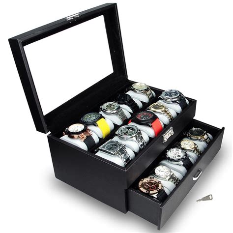 Ikee Design Watch Display Case with Silver Key Lock - N/A (N/A - 16-20 ...