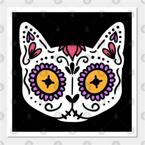 Colorful Cat Sugar Skull Art Print