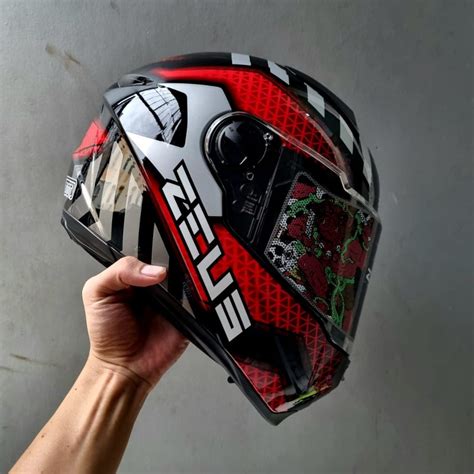 Jual Zeus Zs C Blk Al Red Glossy Full Face Single Flat Visor