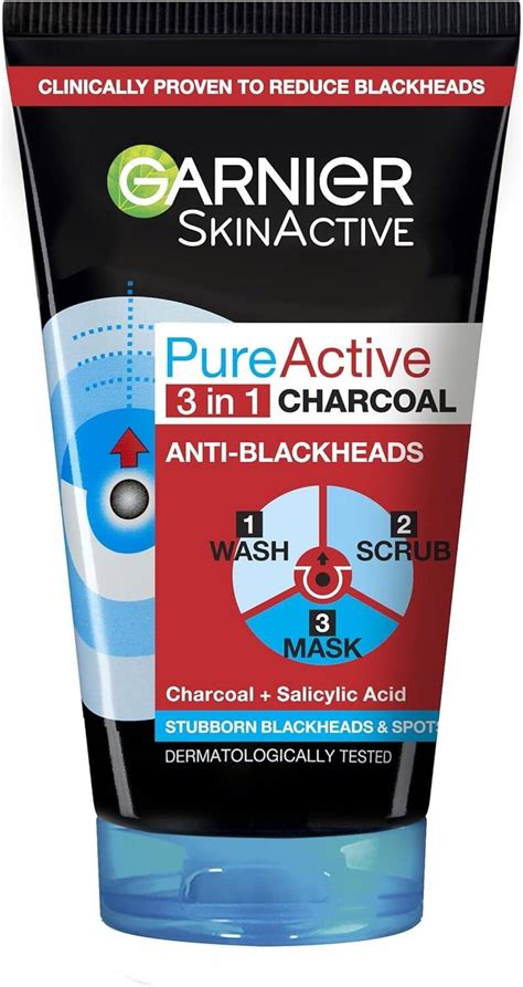 Garnier Pure Active 3in1 Charcoal Anti Blackhead Mask Wash Scrub For