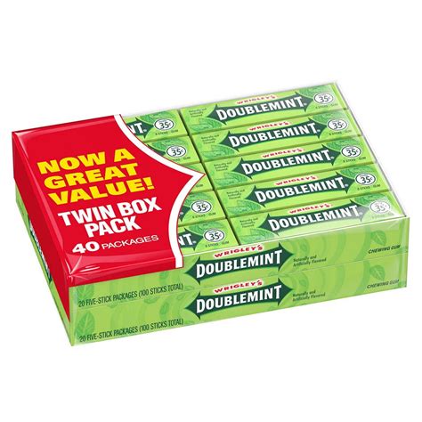 Wrigleys Doublemint Peppermint Flavor Chewing Gum 5 Stick Pack 40