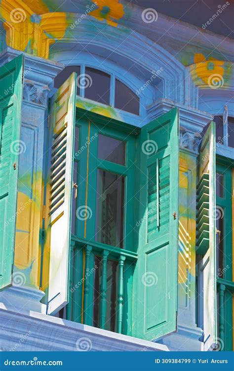 Colorful Window And Wooden Doors With Home Exterior Balcony Design Or Building Of Wall