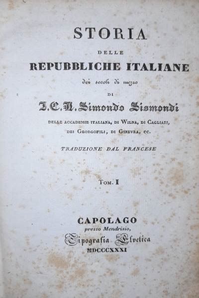 Storia Delle Repubbliche Italiane Dei Secoli Di Mezzo Jean Charles