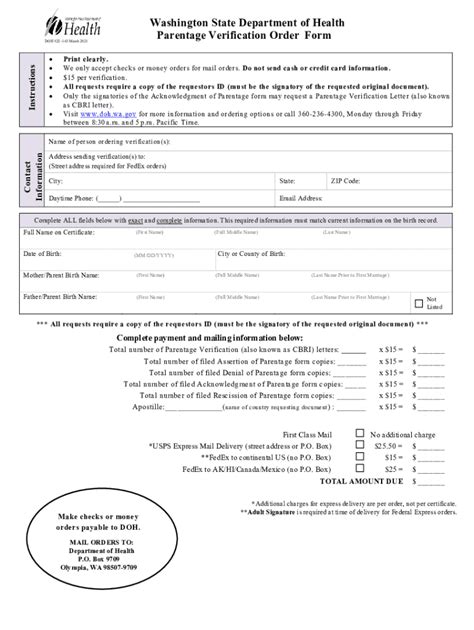 Fillable Online Parentage Verification Order Form Mail In