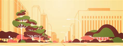 Cartoon Town Street With Mountain Sunset Vector Image