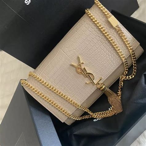 Saint Laurent Ysl Medium Kate Tassel Croc Embossed Nude Light Beige Ysl