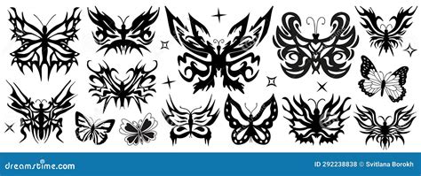 Neo Tribal Y2k Tattoo Butterfly Shape Cyber Sigilism Style Hand Drawn