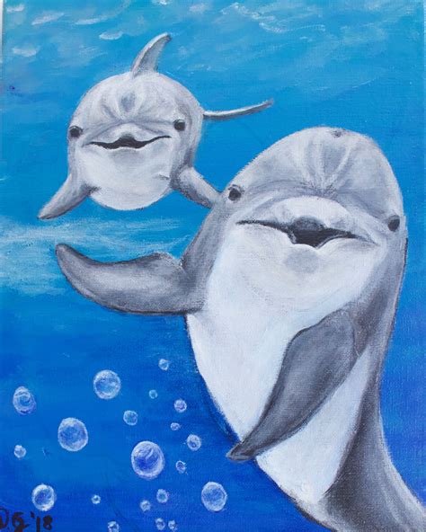 Playful And Happy Dolphins Painted By Me On X Stretched Canvas In