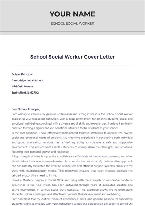 Free School Social Worker Cover Letter Template Edit Online