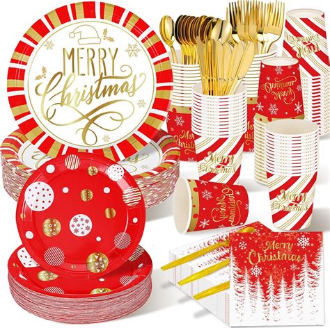 Suttmin 350 Pieces Christmas Disposable Dinnerware Set