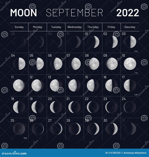 September Moon Calendar 2022 Y Dark Sky Backdrop Stock Vector ...