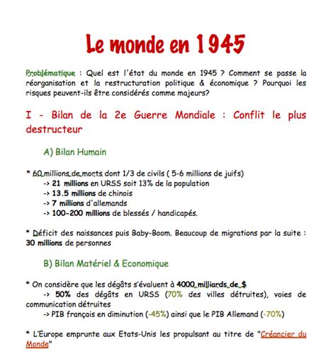 Réviser l histoire et la géographie Le monde en 1945 Fiche de révision