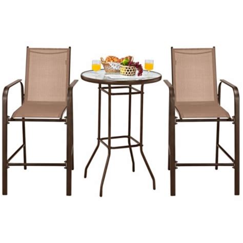 Hivvago 3 Pieces Outdoor Patio Bar Table Stool Set Brown 3 Piece