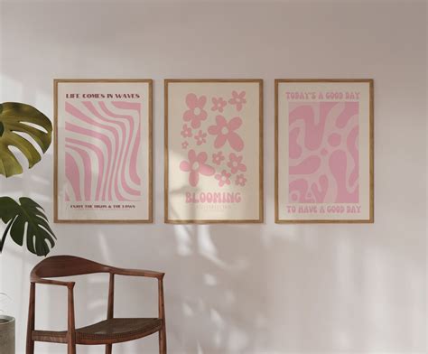 3 Pink Wall Prints Digital Prints Pink Wall Art Cute Pink Etsy