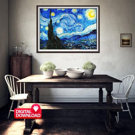 The Starry Night 1889 by Vincent Van Gogh, Starry Night Print, Van Gogh