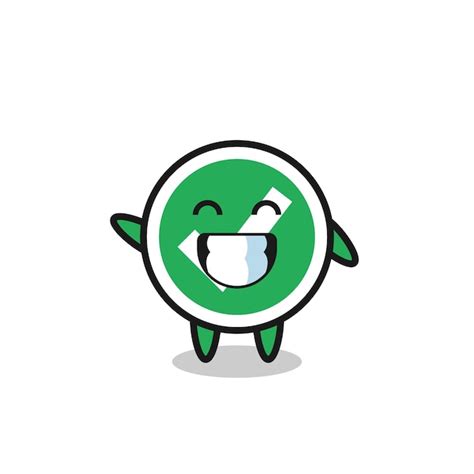 Premium Vector Check Mark Cartoon Character Doing Wave Hand Gesture