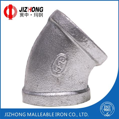 NPT BSPT DIN Heavy Duty Malleable Iron Pipe Fitting Equal Galvanized 45