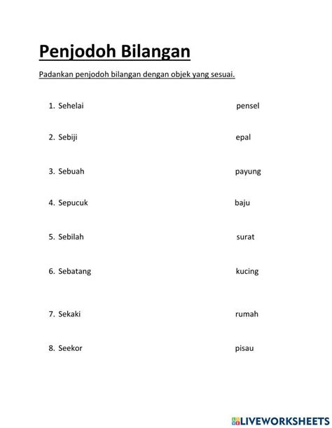 Penjodoh Bilangan Online Exercise For Tahap 1 Live Worksheets Nbkomputer