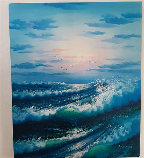 Acryl Leinwand Blauer Ozean Wellen Rosa Sonnenuntergang Etsy