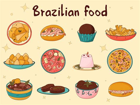 Set Of Brazilian Traditional Food Vector Illustration In Hand Drawn