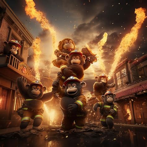 Premium Photo 3d Rendered Anthropomorphic Monkey Gang As Firefighter