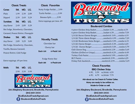 Menu at Brookville Eats & Treats restaurant, Brookville